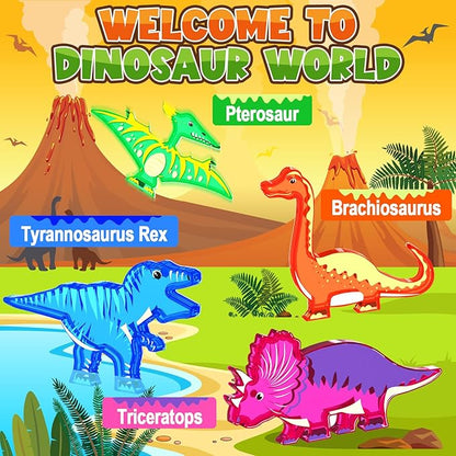 Dinosaur Toys Magnetic Tiles Lava Dinosaur World Set - Magnetic Blocks Building for Kids 3-5 5-7 Girls Boys Toy Age 4-6 6-8, Classroom Must Haves Toddler Sensory for 3+ Year Old Kids Toys