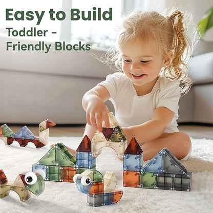 iPlay, iLearn Kids Magnetic Blocks, 62 PCS Magnet Stacking Block Building Toy, Toddler STEM Learning Montessori Sensory Toy, Preschool Classroom Educational Birthday Gift 3 4 5 6 7 8 Year Old Boy Girl