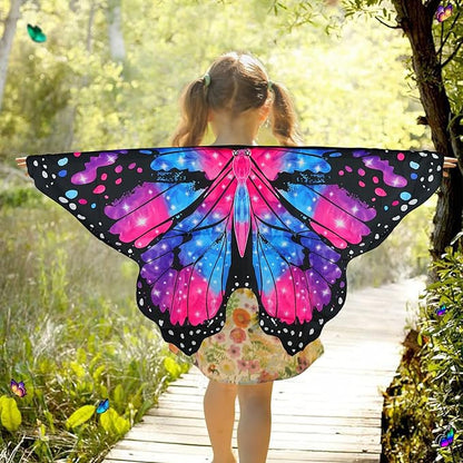 Butterfly Costume for Girls Fairy Wings Kids 4 Pcs(Cape,Skirts,Masks,Hair Clips) Butterfly Wings for Halloween Gifts