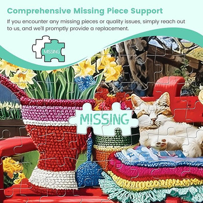 500 Piece Puzzles for Adults, Cats Napping on Red Bench 500 Piece Puzzle, Cat & Garden Jigsaw Puzzle, Perfect for Family Game Night, Home Wall Decor, Ideal Gift for Adults, Kids, Seniors, 20.5 x 15 in
