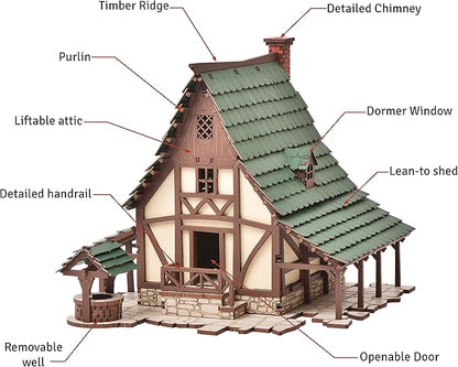 Green Gables P - 3D Wooden Puzzle - DIY 28mm Scale Model Building Kit for Adults - Creative Gift - Tabletop Miniature Terrain Kit - Realistic (Green Gables 14/4.8)