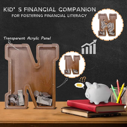 Wooden Letter Piggy Bank for Kids Larger Letter Piggy Bank for Boys and Girls Personalized Piggy Bank Initial Coin Bank Wood Kids Money Bank for Birthday and Festival