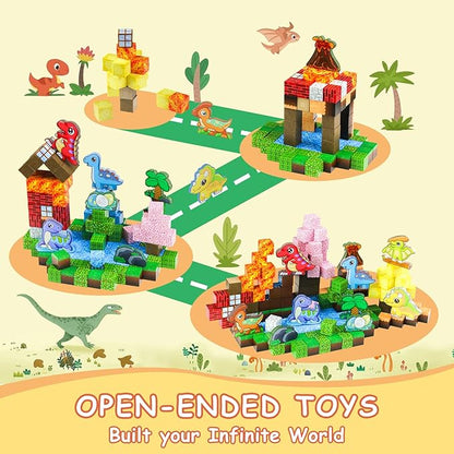 110PCS Dinosaur Toys Magnetic Cubes for Kids, Magnetic Building Blocks for Kids Ages 4-8 8-12, Magnet Blocks Classroom Must Haves Sensory Construction Toys for Boys Girls Gifts