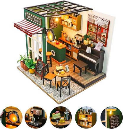 DIY Miniature Dollhouse Kit, Minihouse Crafts for Adults, Wooden Mini Craft Coffee Shop, Mini House Building Kit, Book Nook Kit，Diy Booknook Kit, Dollhouse Home Decor