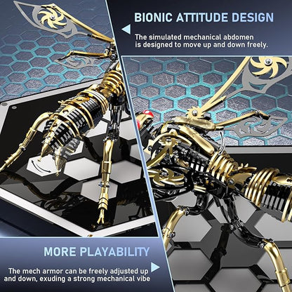 3D Puzzles for Adults, Bumblebee Metal Assembly Jigsaw Game with Steel Mechanical Engineering, Advanced DIY Crafts for Relief & Collection(Black-Gold)
