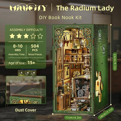 Book Nook Kit, DIY Miniature Dollhouse Book Nook Kit with Dust Cover and LED Light for Teens and Adults-The Radium Lady
