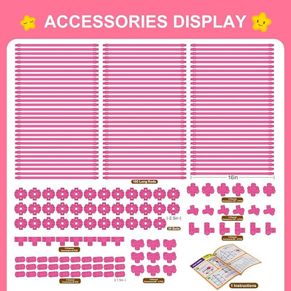 SpringFlower Fort Building Kit for Kids,STEM Construction Toys, Educational Gift for 4 5 6 7 8 9 10 11 12 Years Old Boys and Girls,Ultimate Creative Set for Indoor & Outdoors Activity,200 Pcs,Pink