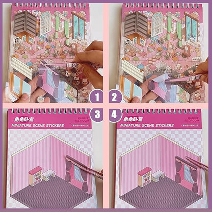 3D Sticker Scene Book,Sticker Therapy for Adults,Include 20 Beautiful House Isometric 3D Space DIY Scene Stickers Book,Cute Art Stickers for Girls
