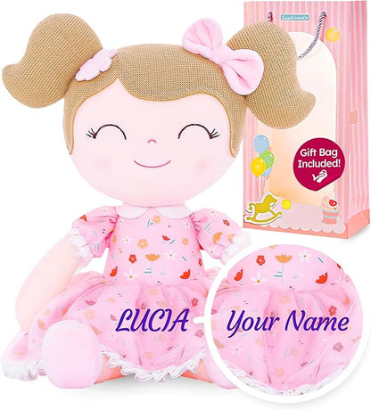 Gloveleya Personalized Doll with Your Name - Cute Floral Pink Custom Soft Plush Doll for Girls Plush Doll Customized Gifts - Muñecas de Trapo Personalizadas para Niñas
