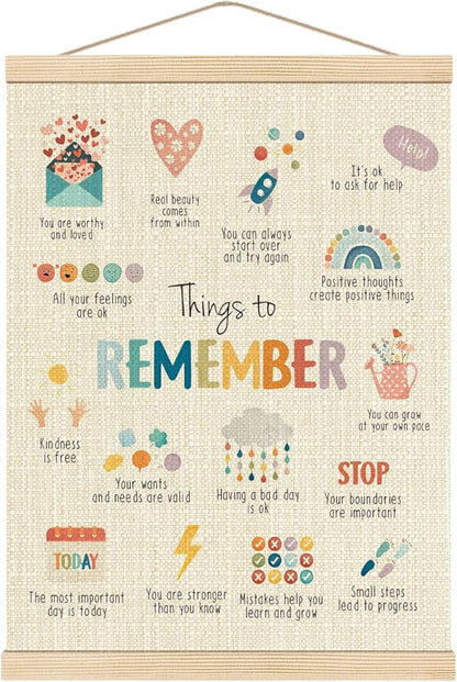 Mental Health Things to Remember Poster Hanger Frame, Inspirational Wall Art Hanging Banner Decor for Classroom Therapy Office School Counselor Office Calming Corner, 12x16 Inch