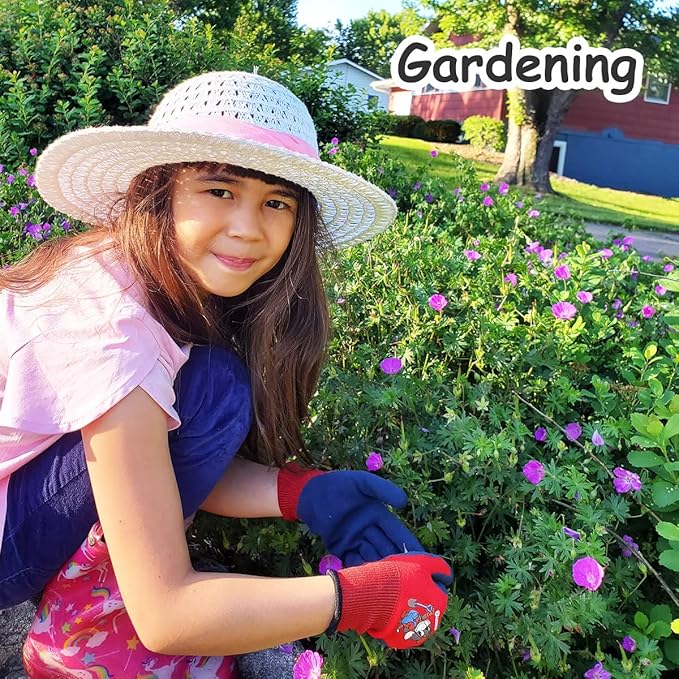 KAYGO Kids Gardening Gloves 4 Pairs - Polyester Seemless knitted with Latex Sandy Finish Coating, KGKID100, Ideal for kids gardening, DIY,Light duty works, and outdoor activities (XXXS (Age 5-7))