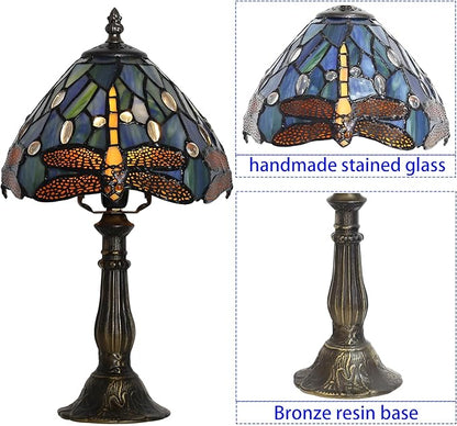 Tiffany Table lamp 8-inch Small Stained Glass lamp in a Vintage Dragonfly Pattern Style can be Used as a Decoration for The Living Room Bedside in The Bedroom or Desk
