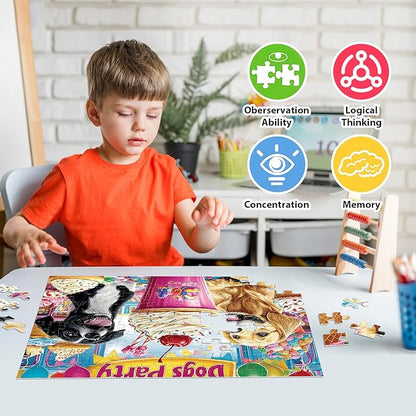 4-Pack 100 Piece Puzzles for Kids Ages 6-8 8-10 Year Old Large Piece Puzzles for Seniors 100 Pieces Jigsaw Puzzles for Kids Ages 4-6, Learning Educational Toys for Boys and Girls- Dogs Kittens Donuts