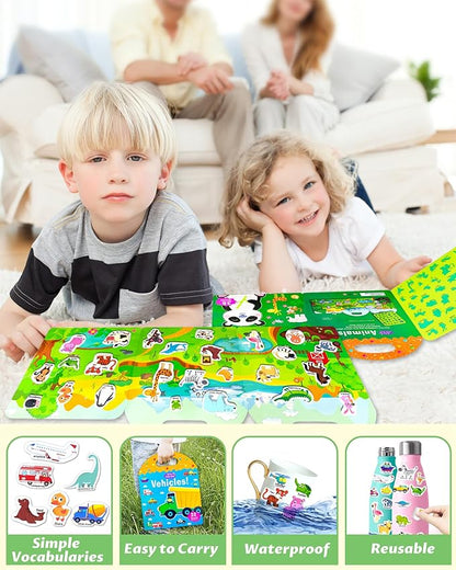 Reusable Sticker Book for Toddlers 2-4 Years, Stickers for Kids, Toddler Sticker Book Ages 1-3, Toddler Craft Activities, Toddlers Travel Toys Ages 2+ Boy Girl Birthday Gifts