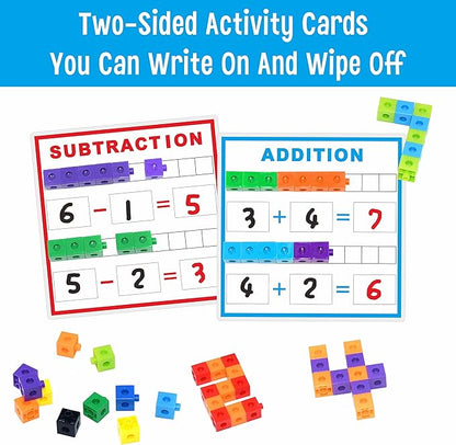 SpriteGru Math Linking Cubes, Math Cubes Manipulatives with Activity Cards Linking Cube Math Counters for Kids Kindergarten Learning Activities