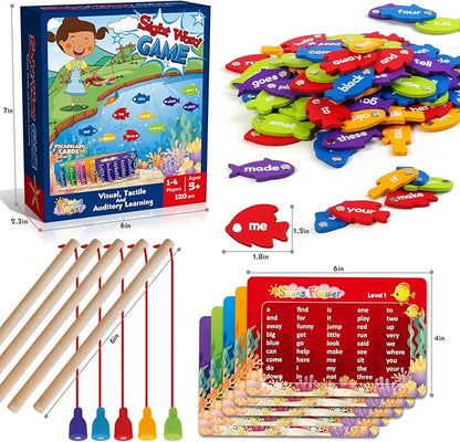 SpringFlower Wooden Magnetic Sight Word Fishing Game, Sight Word Educational Toy for Age of 3,4,5,6 Year Old Kids, Boys & Girls,Homeschool,Visual, Tactile and Auditory Learning