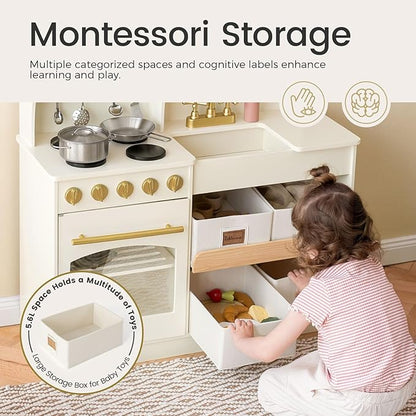 Tiny Land Play Kitchen for Kids, Wooden Toy Kitchen Set with Storage & Accessories, Toddler Kitchen Playset with Stove & Sink, Kids Kitchen Playset Gift for Ages 3-8
