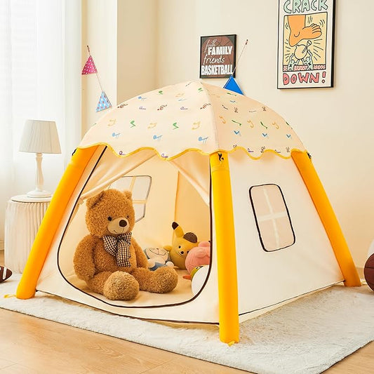 HalloDeer Kids Play Tent, Inflatable Toddler Tent Dome for Boys & Girls, Indoor Kids Tents, Portable Foldable Playhouse for Outdoor, 51x51x43 in, Yellow