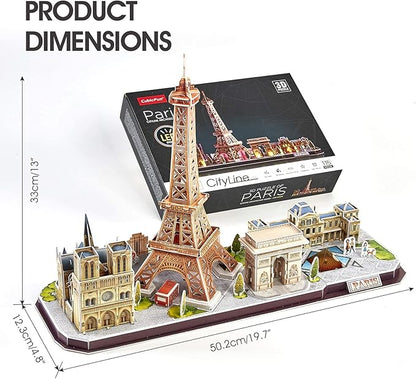 CubicFun 3D Puzzle LED Paris Cityline, 115 Pieces, 1 Count, Ages 8-12, Modern Style, Unisex, Gray, Intermediate Skill, Patience Skill, 15.748 x 4 x 12.87 inches, Assembly & Disassembly, PUZZLES