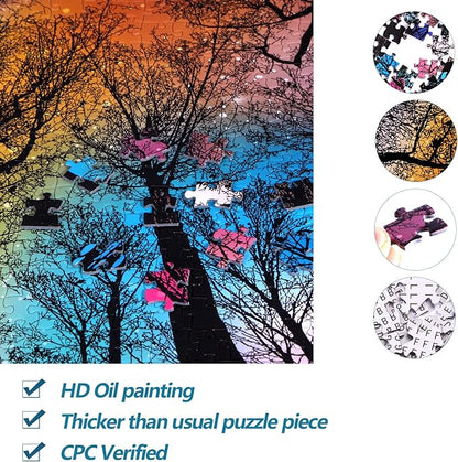 Bgraamiens Puzzle-Forest Under Starry Night-1000 Pieces Gradient Magic Colorful Puzzle for Adult,Hard Challenge Puzzle for Adult