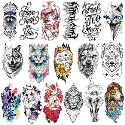 Temporary Tattoos for Kids and Adults, 77 Sheets Waterproof Cat Dog Animal Designs, Colorful and Long Lasting
