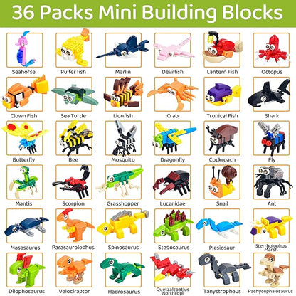 36 Packs Small Animal Mini Building Blocks Set Party Favors for Kids 4-8, Goodie Bags Stuffers for Kid, Prize Box Toys for Kids Classroom