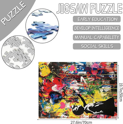 Tucocoo Banksy Balloon Girl Jigsaw Puzzles for Adults 1000 Pieces, Graffiti Street Art Jigsaw Puzzle 20 x 27 Inch Colorful DIY Puzzles for Home Decoration Gifts, Family Puzzle Perfect for Game Nights