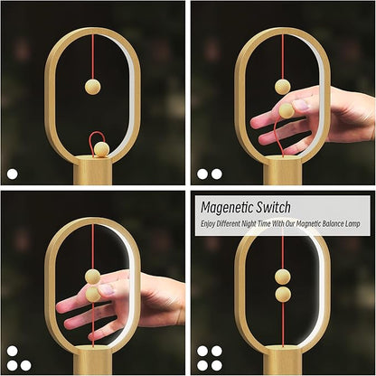 Bedroom Lamps - Mini Balance Lamps, Birthday Gifts, Bedside and Nightstand Lights, Plug-in Night Lights with Magnetic Base for Home, Office, and College Dorm (Wood Color)