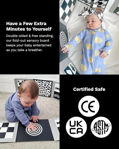Samuel Sensory Board for Babies - Supersized Black and White Baby Cards for Developmental Newborn Tummy Time Toys - 100cm Newborn Black & White Toys for 0-3 Months & Older - Thick Stand Up Board No. 1