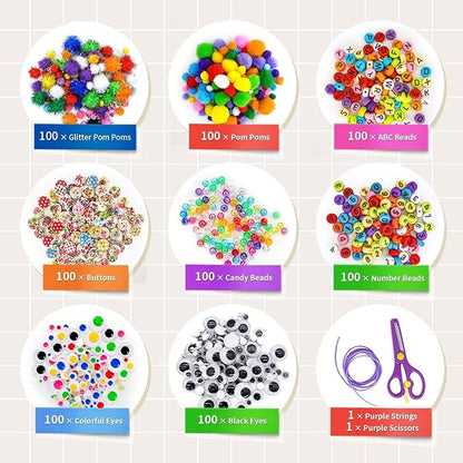 1405 Pcs Art and Craft Supplies for Kids, Toddler DIY Craft Art Supply Set Included Pipe Cleaners, Pom Poms, Feather, Folding Storage Box - All in One for Craft DIY Art Supplies (Blue)