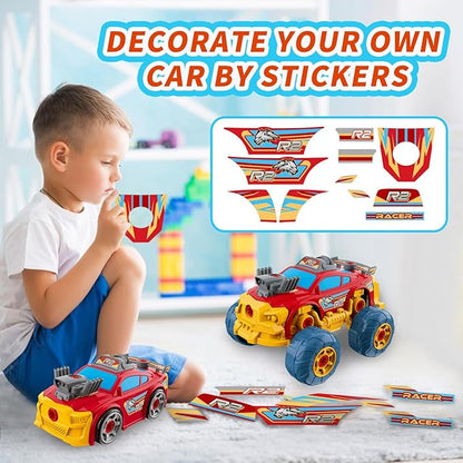 3-in-1 Take Apart Car for Boys with Electric Drill, 46Pcs Construction Toy Truck, Build Your Own Toy Car with Play Tools, Ideal STEM Gift for Kids Children Ages 3 4 5 6 7 8 9 Year Old Red