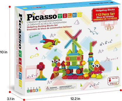 PicassoTiles Toys 112 Piece Hedgehog Blocks STEM Building Tiles Set Construction Learning Toy Stacking Interlock Block, Creativity Beyond Imagination, Inspirational, Recreational, Educational PTB112