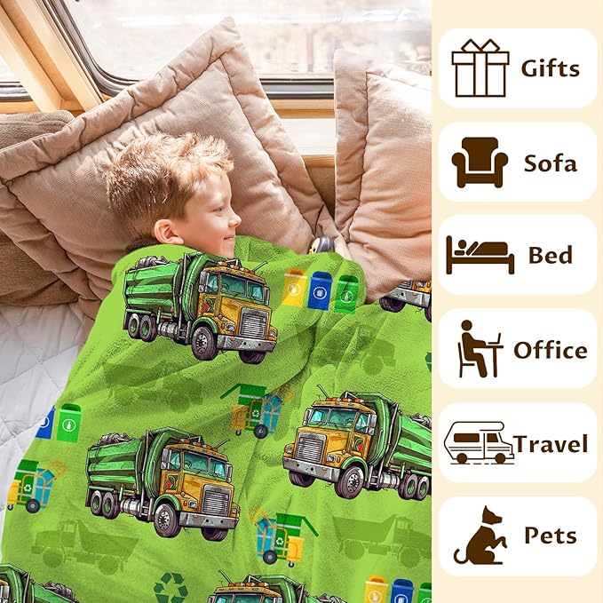Blanket for Kids Adults Boys Garbage Truck Blanket Gift for Son Birthday - 40x50 Inches Cozy Soft All Season Throw Blankets for Sofa Couch Bed Office