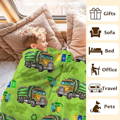 Blanket for Kids Adults Boys Garbage Truck Blanket Gift for Son Birthday - 40x50 Inches Cozy Soft All Season Throw Blankets for Sofa Couch Bed Office