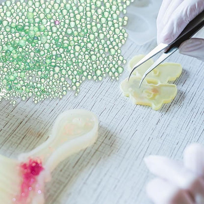 Iridescent Glass Tiny Bubble Beads, 0.4-3mm 10g No Hole Micro Mini Round Peacock Green Water Droplets Beads - Applications: for Resin Filler, Nail Art, Dollhouse Bath Tub