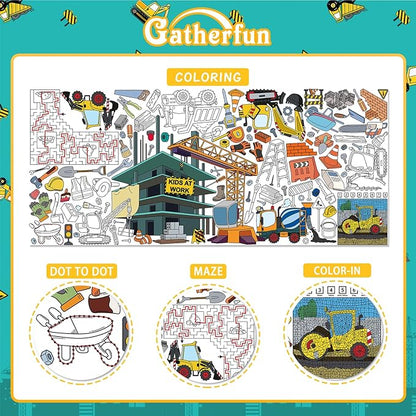 Gatherfun Construction Party Giant Coloring Poster - 31.5x 72 Inches - Versatile Classroom Wall Décor & Birthday Activity - Construction Poster or Table Cover for School Parties and Special Events
