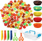 147 Pcs Fine Motor Toys Counting Sorting Fall Decorations, Sensory Bin Filler, 135 Acrylic Fall Leaves Pumpkin 4 Tweezers 2 Scissors Clips 5 Cups Storage Box for Fall, Autumn Thanksgiving Decor