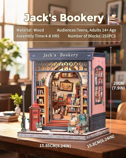 CUTEBEE Book Nook Kit - DIY Miniature House Dollhouse Kit for Adults and Teens, Booknook Tiny House Bookshelf 3D Wooden Puzzle, Gifts for Family (Jack's Bookery)