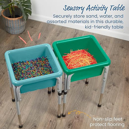 ECR4Kids 2-Station Sand and Water Adjustable Play Table, Sensory Bins, Seafoam/Emerald