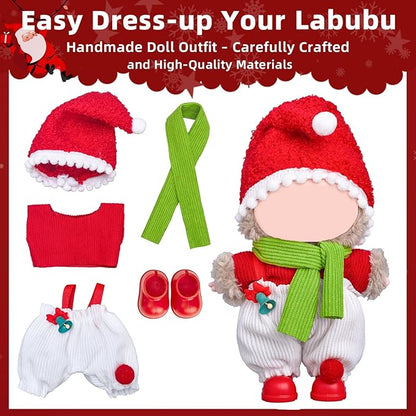 17cm Doll Clothes Set-Adorable Outfits for Dolls-Stylish Accessaries Christmas Clothing Dress-Up-Replaceable Collections, Includes—Christmas Hat+Top+Scarf +Jumpsuit+Shoes (Style H)