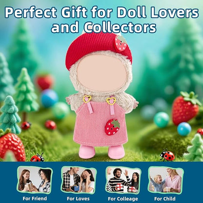 17cm Doll Clothes Set—3 Piece Set Hat Dress for 6.7in Plush Dol , Boys and Girls Stylish Adorable Dolls Clothes Accessories, Includes—Strawberry hat+Halter Dress+Shoes (Style C)