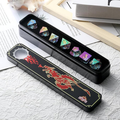 Iridescent Plating Glitter Liquid Core Sharp Dice, DNDND Handmade DND Resin Sharp Edge D&D Die with Gorgeous Gift Case for Dungeons and Dragon Tabletop Games (Iridescent Plating Liquid Core)