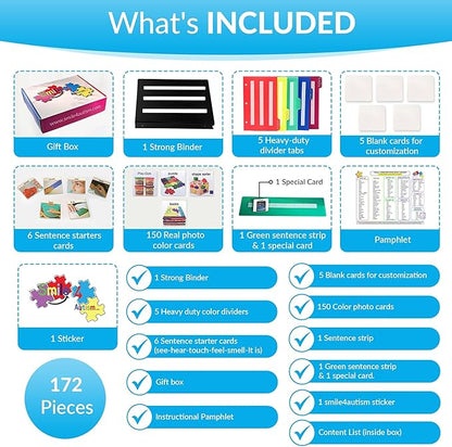 Visual Communication Book,162 ASD Photo Picture Cards: Autism Language Vocabulary, Speech Articulation Therapy, ADHD & Aprexia Learning (English Laminate Real Photo Book, Large)