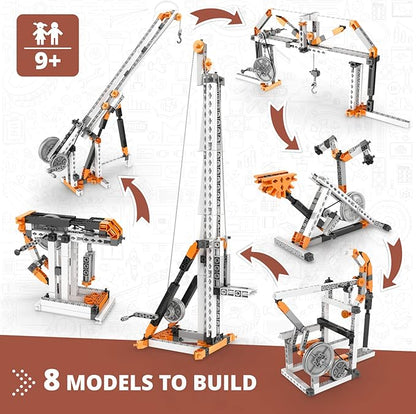 Engino STEM Toys, Pulley Drives Building Toys for Kids 9+, Educational Set, Creative Gift for Boys & Girls, STEM Engineering Kit, Play & Learn (8 Building Model Options)