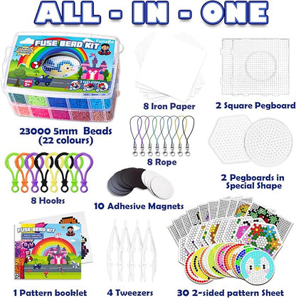 FUNZBO 23000 5mm Fuse Beads Kit - 22 Colors | 106 Patterns, Home School Arts and Crafts Supplies for Kids, Toys Set, Art Decorations for Room, Gifts for Girls and Boys Age 5+