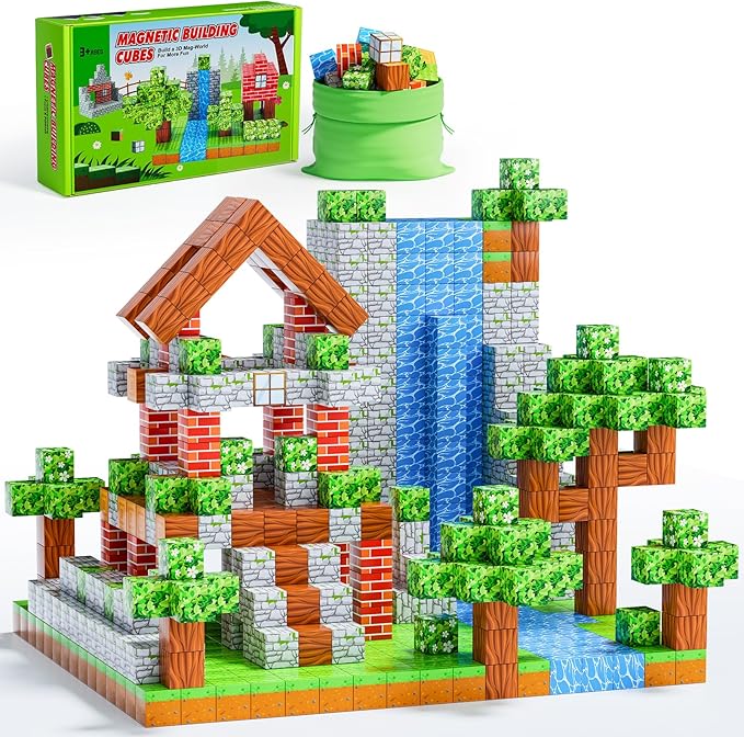 Magnetic Blocks-Build Mine Magnet World Edition, Magnetic Toys for Boys & Girls Age, STEM Montessori Sensory Toys for Toddlers-48pcs