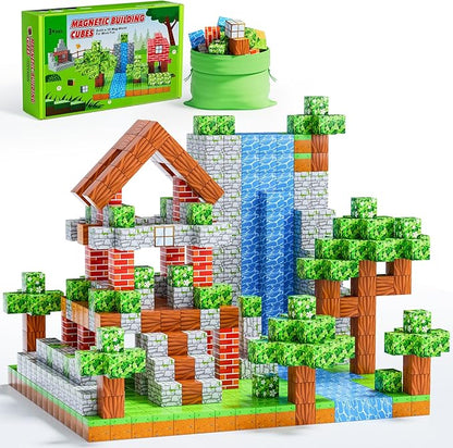 Magnetic Blocks-Build Mine Magnet World Edition, Magnetic Toys for Boys & Girls Age, STEM Montessori Sensory Toys for Toddlers-48pcs