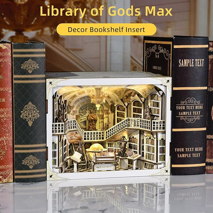 𝐂𝐂𝐂𝐃𝐅 DIY Book Nook Kit, DIY Miniature Dollhouse Booknook Kit, 3D Wooden Puzzle Bookend Bookshelf Insert Decor with LED Light for Adults (Library of Gods Max)