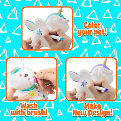 AGENTLAN Washable Pet Care Toy Set, Coloring Animal Craft, Paint Arts & Crafts Kits with Dog and Unicorn, Creative Coloring Activity Toys, Reusable Gifts for Girls and Boys Ages 3 4 5 6 7 8 9