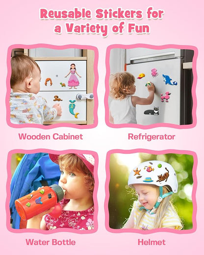 D-FantiX 3D Puffy Stickers for Toddlers 2-4 Years, Reusable Sticker Books for Girls Ages 4-8, Dress-Up, Princess, Mermaid, Pet, Car Road Trip Activities for Kids 3-5, Airplane Travel Essentials